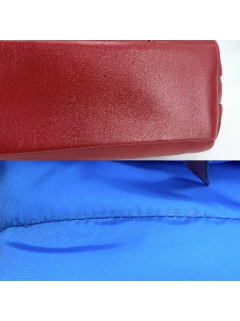 Prada Handbag Nappa Tote Leather Red Blue Silver
